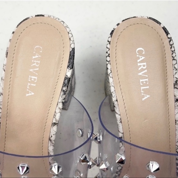 Caravel studded Snake Print Heeled Sandals - Picture 6 of 7